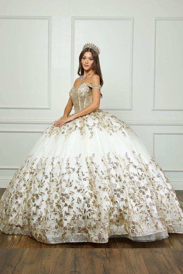Off Shoulder Puff Sleeve Ball Gown by Petite Adele PQ1041