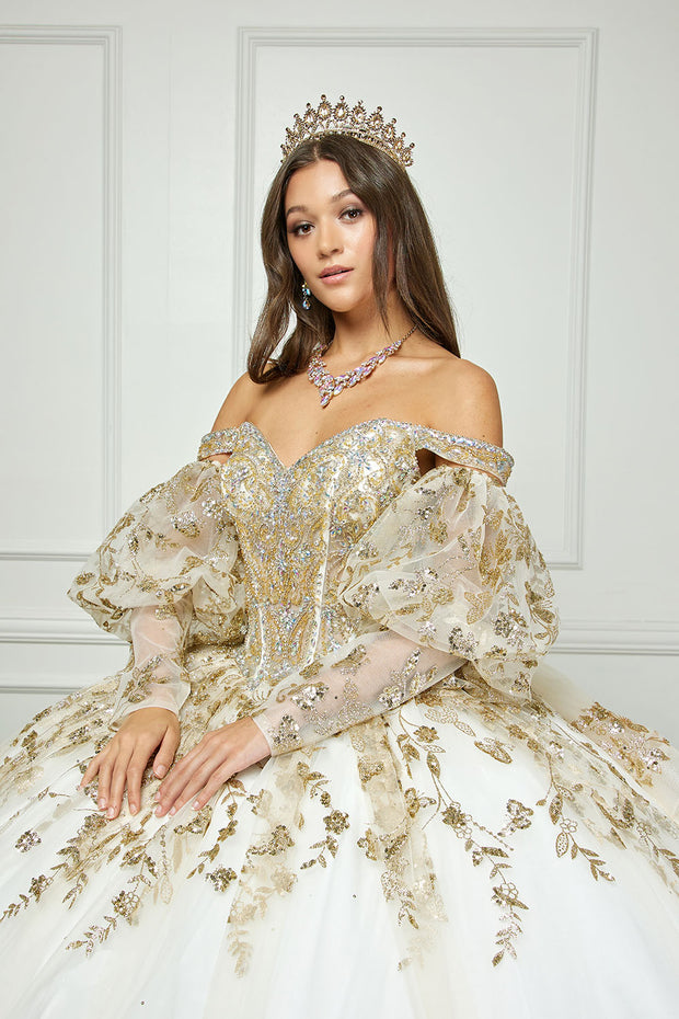 Off Shoulder Puff Sleeve Ball Gown by Petite Adele PQ1041