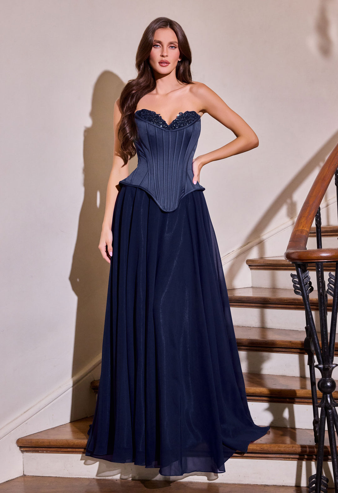 Chiffon Strapless A-line Gown by Ladivine J891