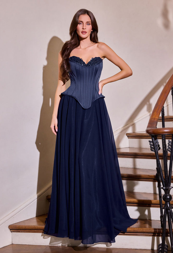 Chiffon Strapless A-line Gown by Ladivine J891