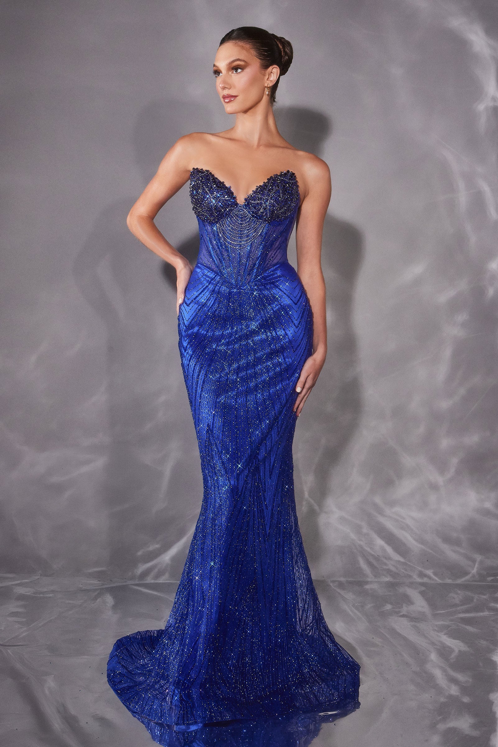Beaded Fitted Strapless Gown by Ladivine J903 – ABC Fashion
