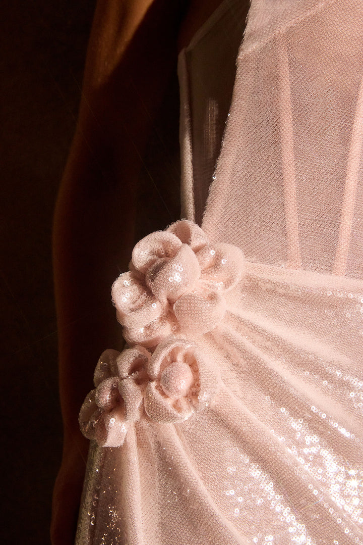 Sequin Strapless Choker Gown by Ladivine J905