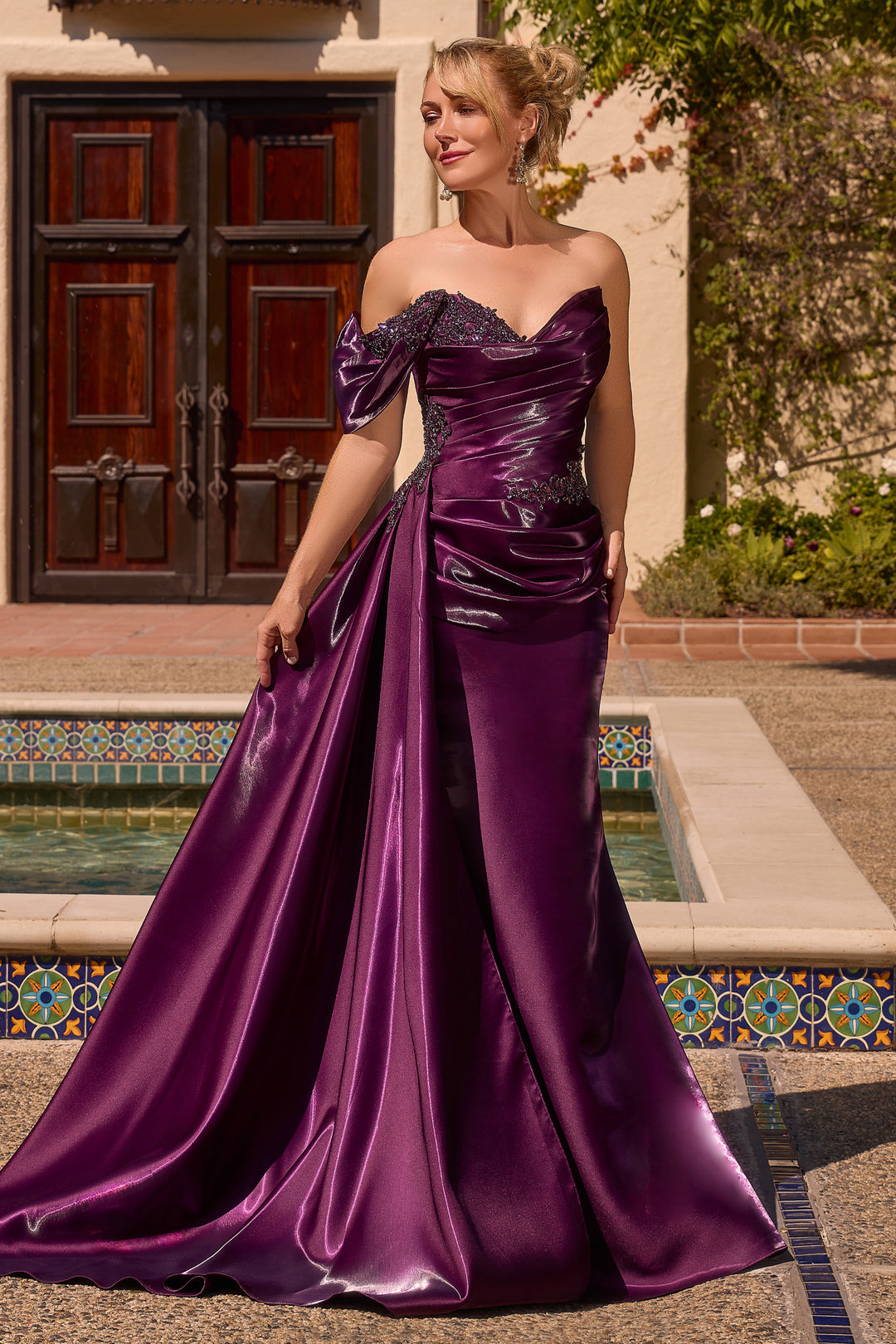 Metallic Fitted One Shoulder Gown by Ladivine J916