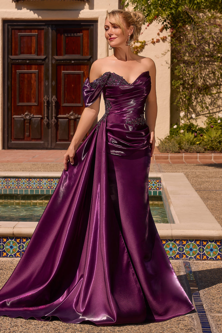 Metallic Fitted One Shoulder Gown by Ladivine J916