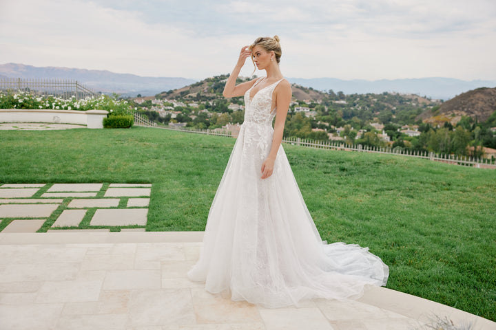 Applique V-Neck A-line Bridal Gown by Nox Anabel JE1060L