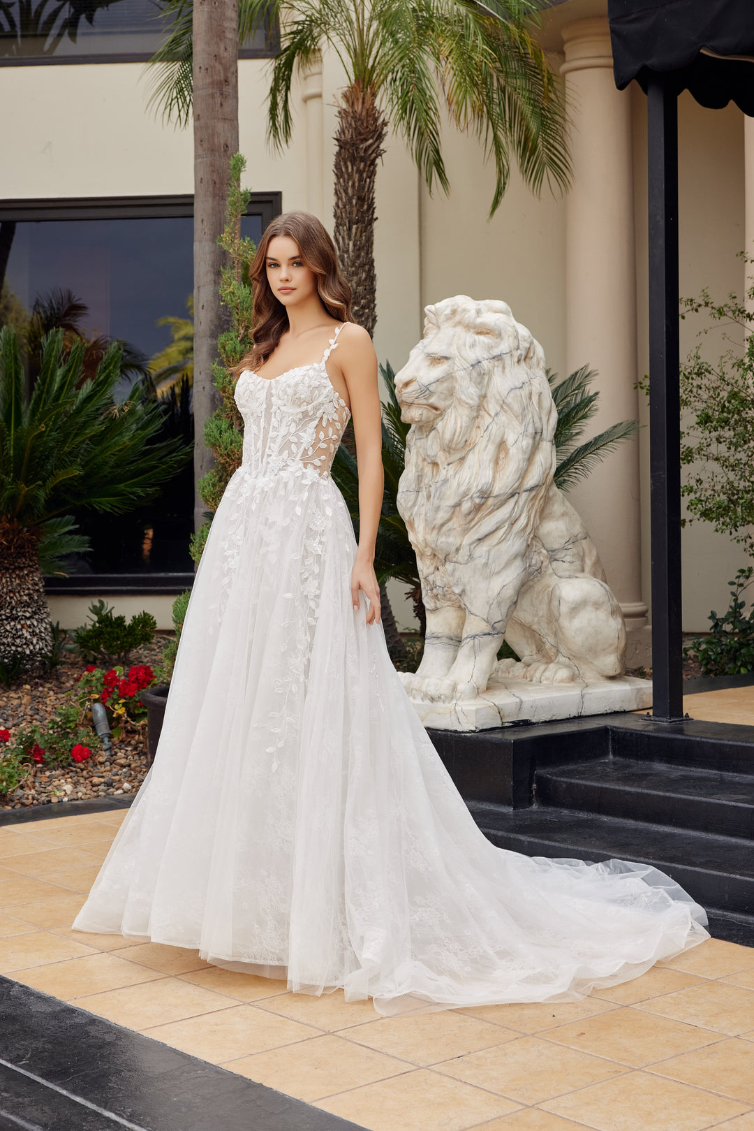 Applique Sleeveless A-line Bridal Gown by Nox Anabel JE1062L 4 / White/Nude