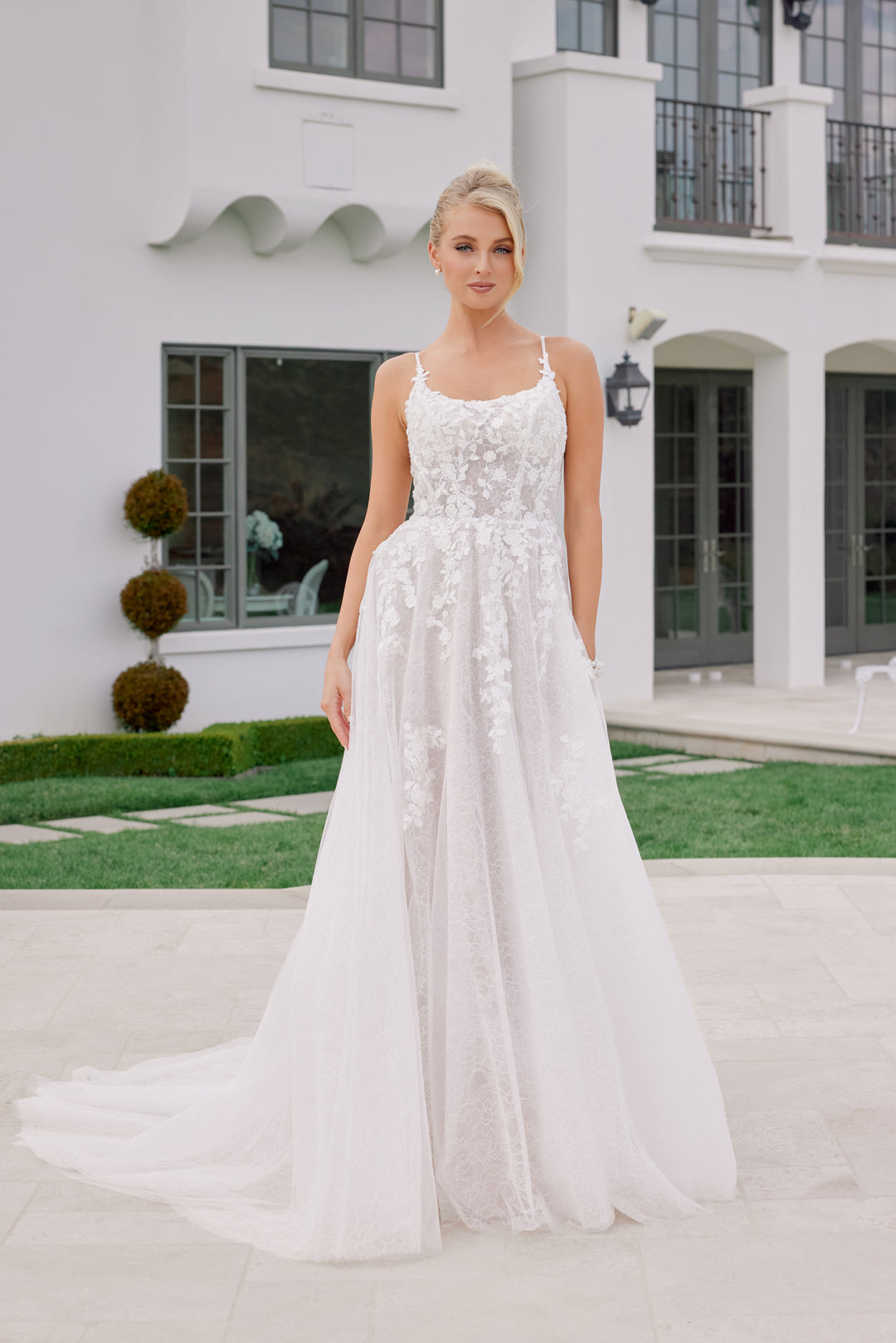Applique Sleeveless A-line Bridal Gown by Nox Anabel JE1074L 14 / White/Nude