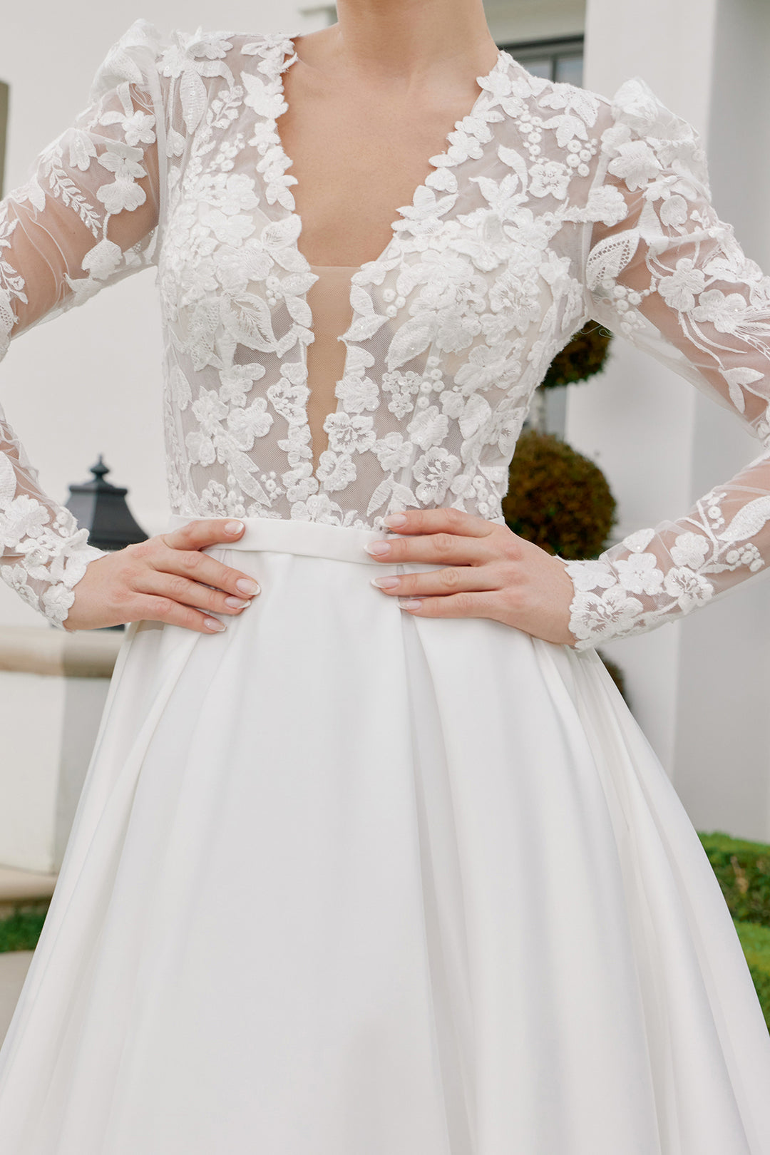 Applique Long Sleeve A-line Bridal Gown by Nox Anabel JE1078