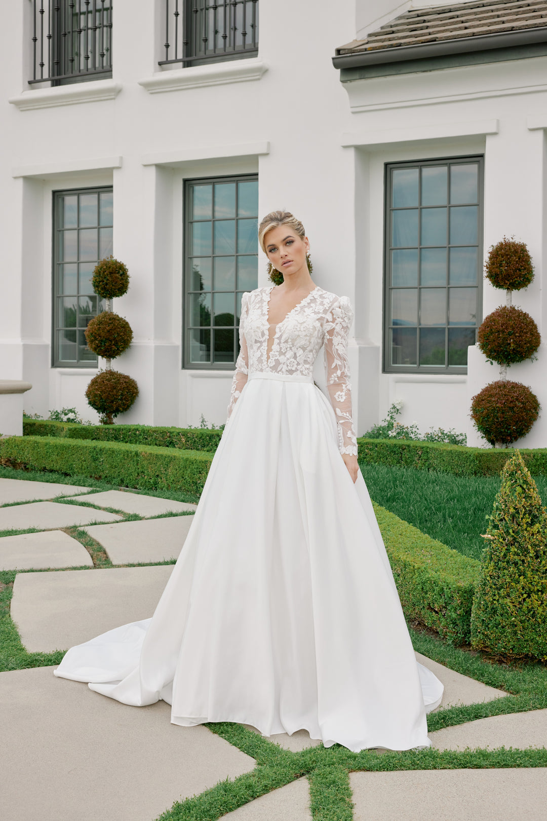 Applique Long Sleeve A-line Bridal Gown by Nox Anabel JE1078