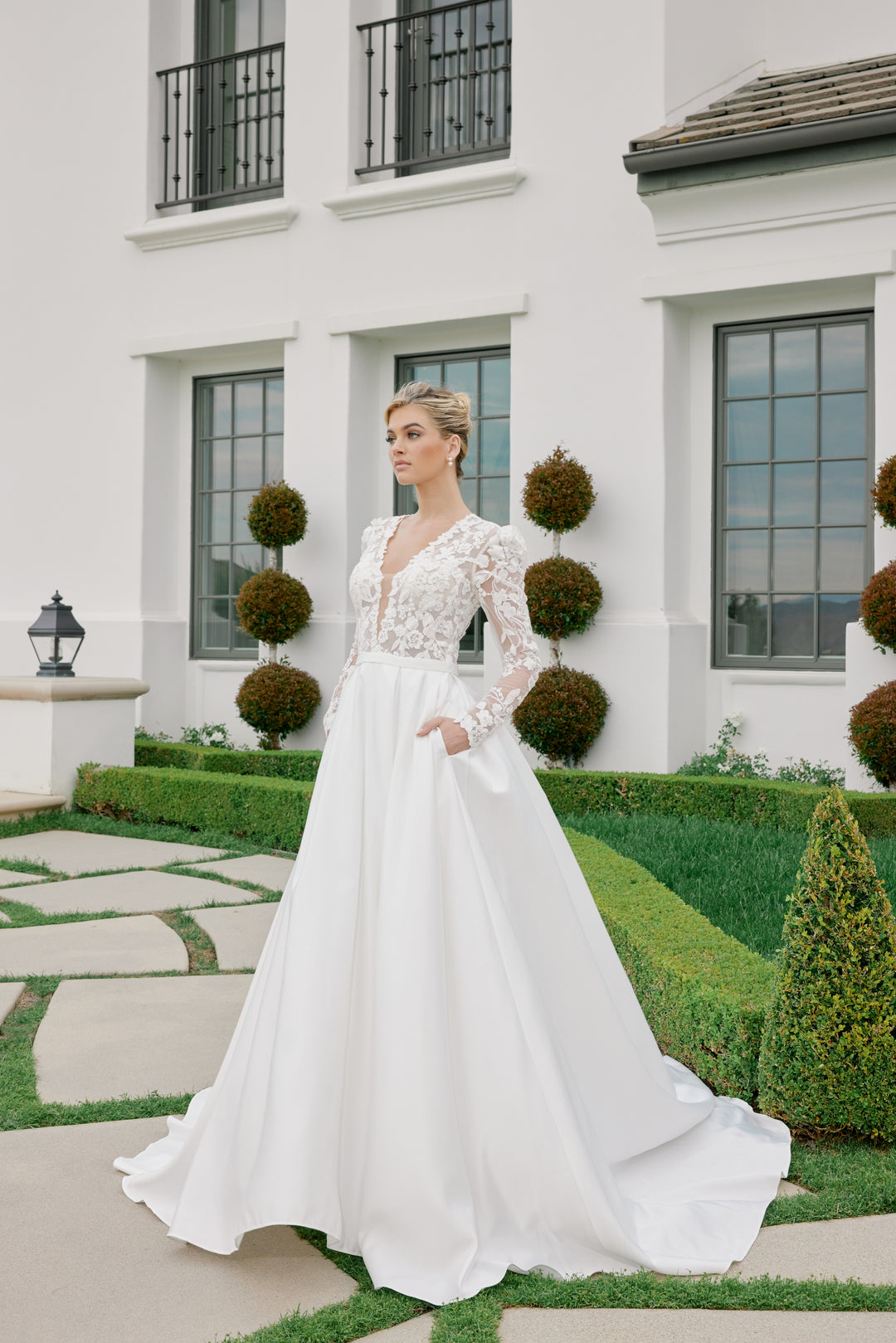 Applique Long Sleeve A-line Bridal Gown by Nox Anabel JE1078