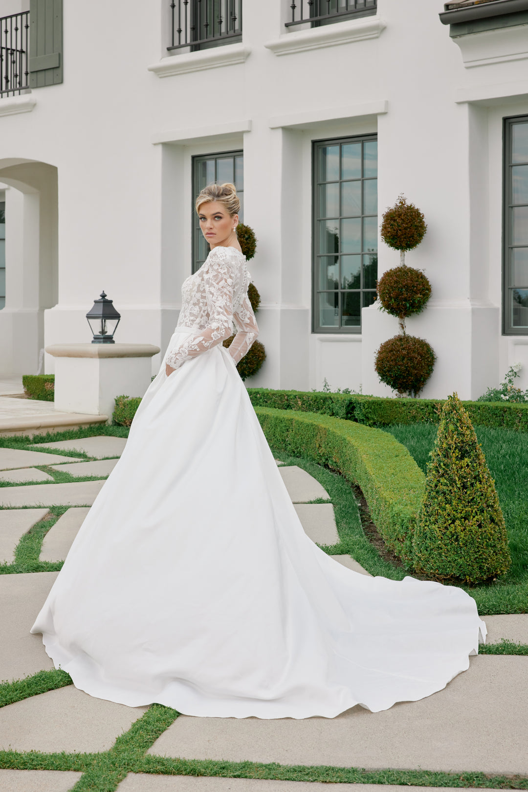 Applique Long Sleeve A-line Bridal Gown by Nox Anabel JE1078