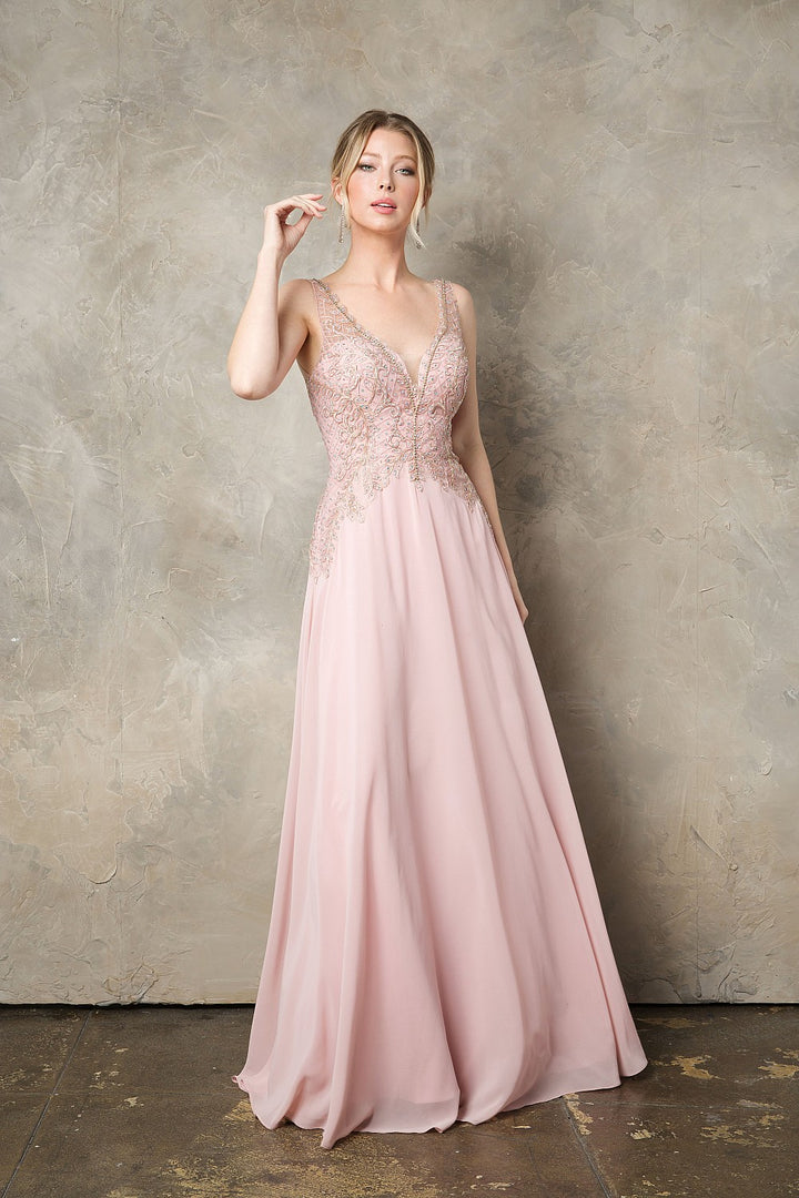 Beaded Sleeveless A-line Chiffon Gown by Juno 0926