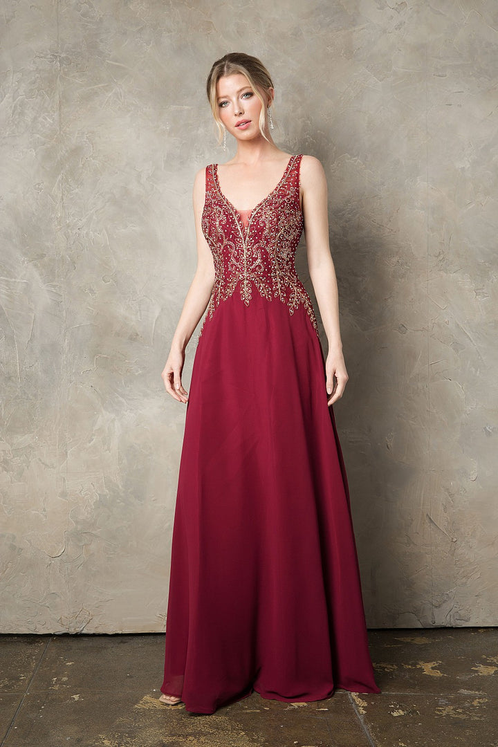 Beaded Sleeveless A-line Chiffon Gown by Juno 0926