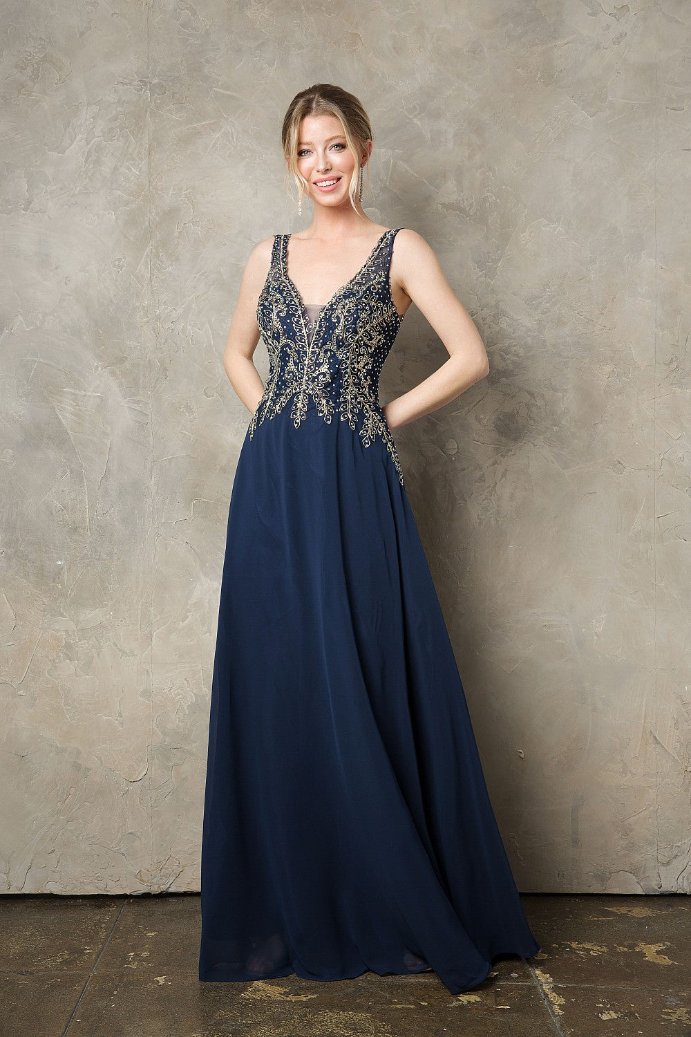 Beaded Sleeveless A-line Chiffon Gown by Juno 0926