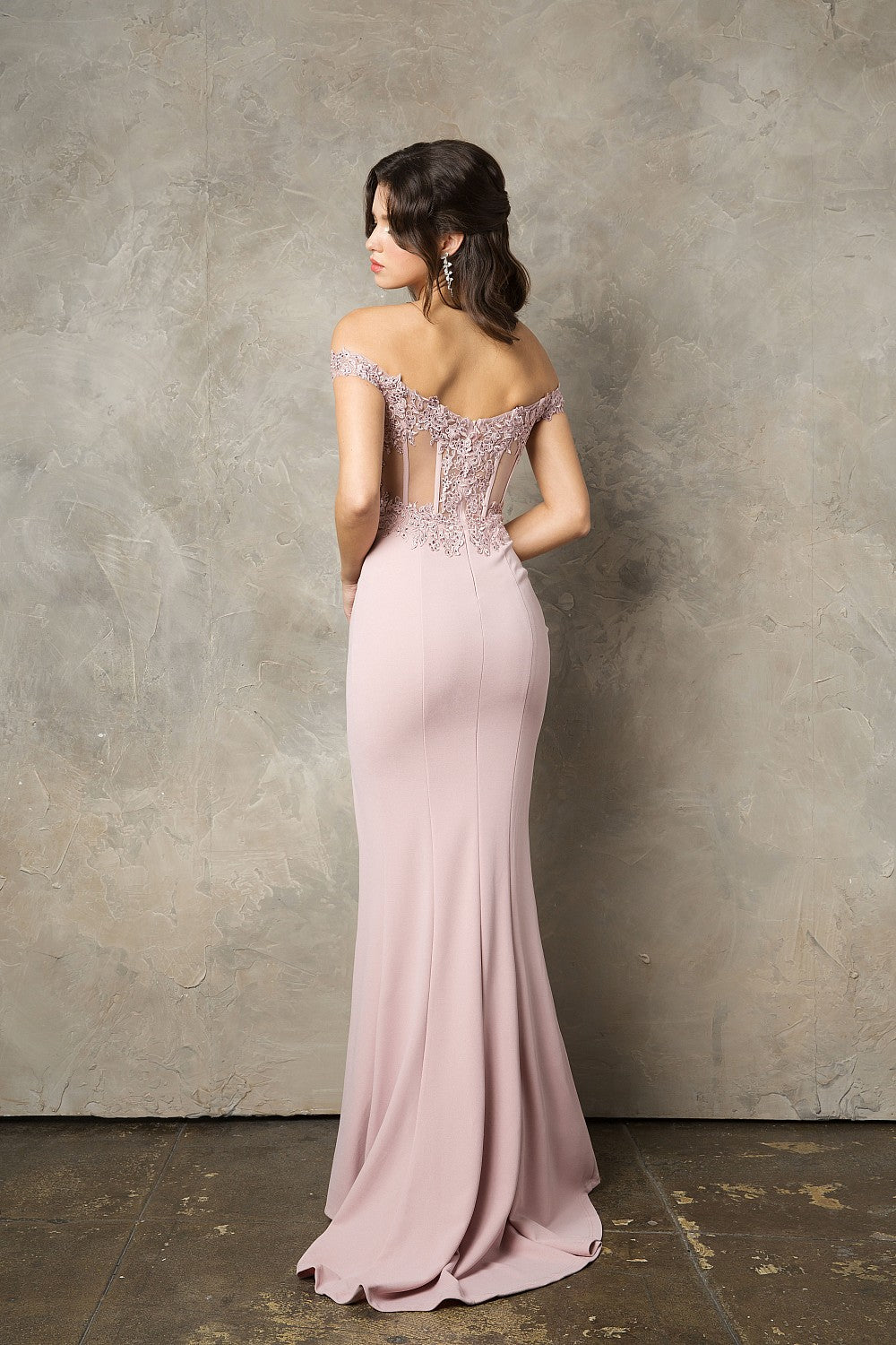 Embroidered Off Shoulder Crepe Slit Gown by Juno 0928