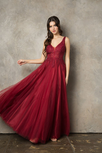 Embroidered Sleeveless A-line Tulle Gown by Juno 0933