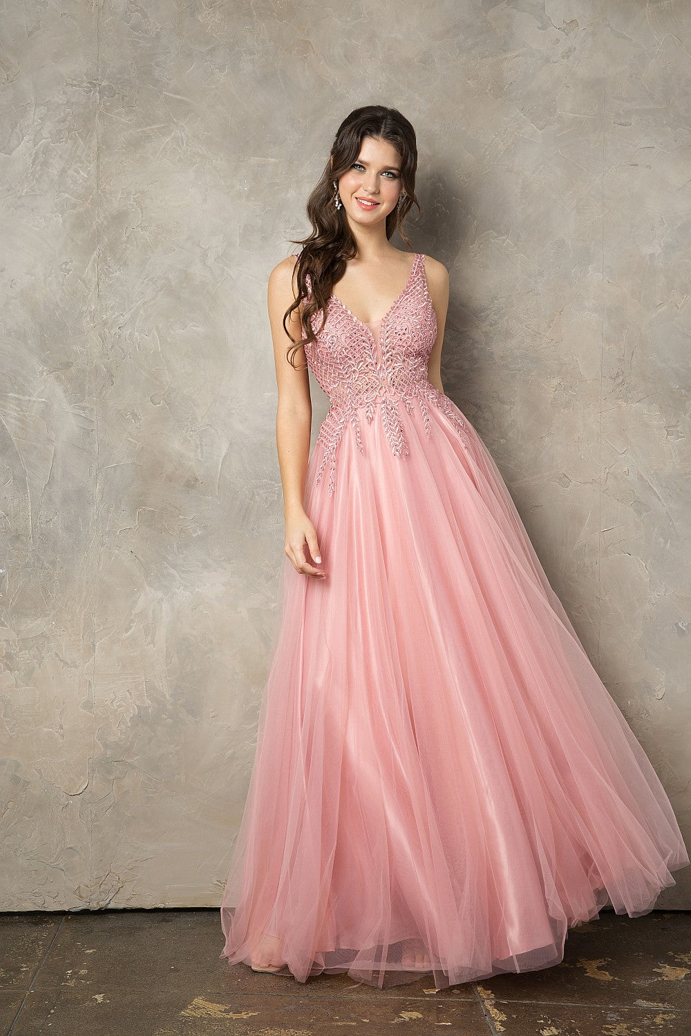 Embroidered Sleeveless A-line Tulle Gown by Juno 0933