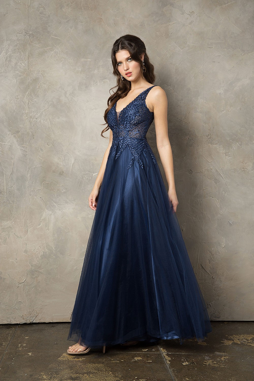 Embroidered Sleeveless A-line Tulle Gown by Juno 0933