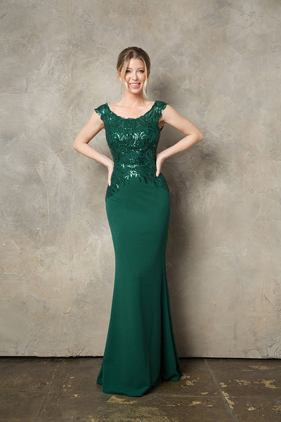 Sequin Embroidered Fitted Cap Sleeve Gown by Juno 0957