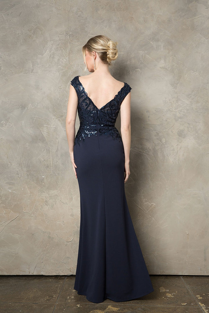 Sequin Embroidered Fitted Cap Sleeve Gown by Juno 0957