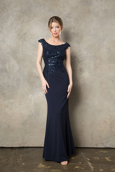 Sequin Embroidered Fitted Cap Sleeve Gown by Juno 0957