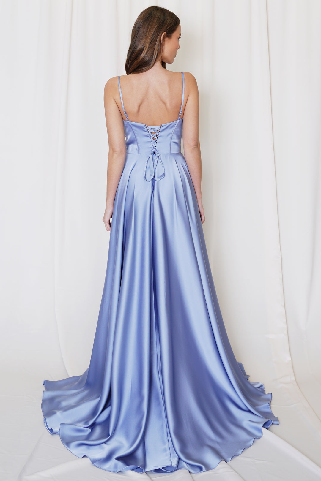 Satin Sleeveless A-line Slit Gown by Juno A1039