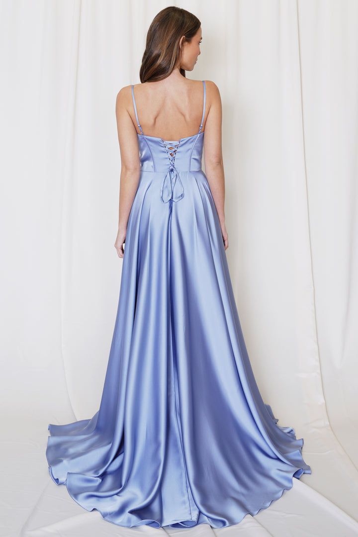 Satin Sleeveless A-line Slit Gown by Juno A1039