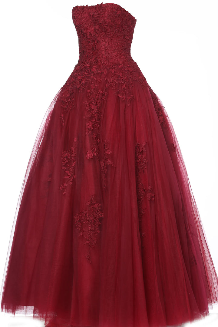 Floral Applique Strapless A-line Gown by Jovani 1831