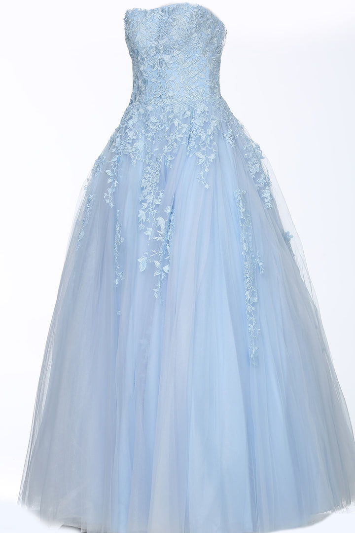 Floral Applique Strapless A-line Gown by Jovani 1831