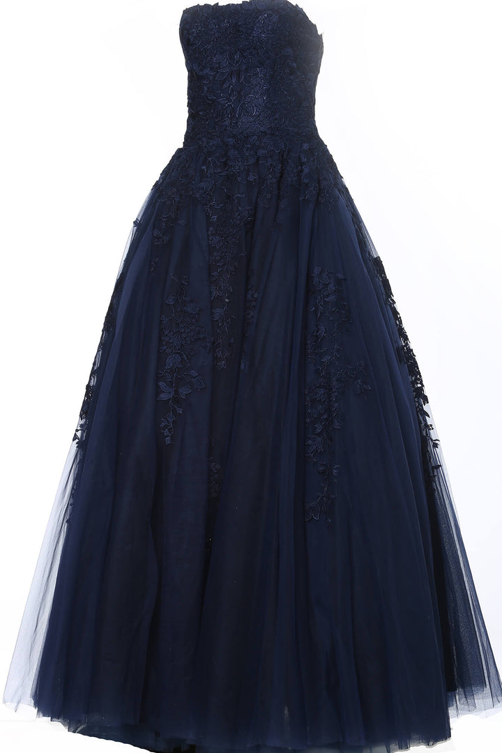 Floral Applique Strapless A-line Gown by Jovani 1831