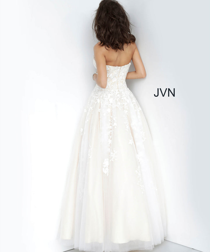Floral Applique Strapless A-line Gown by Jovani 1831