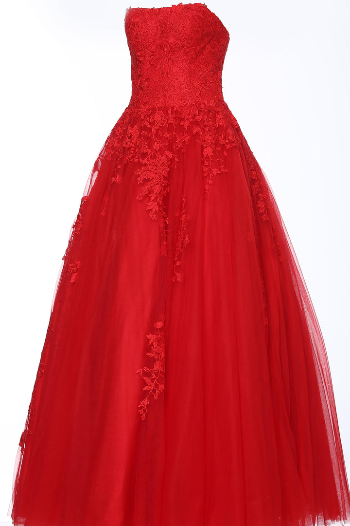 Floral Applique Strapless A-line Gown by Jovani 1831