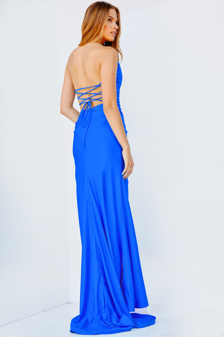Ruched Fitted Strapless Slit Gown by Jovani 23261