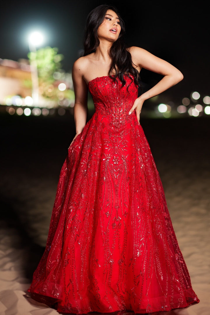 Beaded Tulle Strapless A-line Gown by Jovani 26109