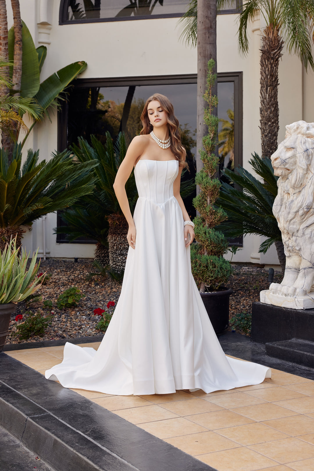Satin Strapless A-line Bridal Gown by Nox Anabel JW1045 6 / Diamond White