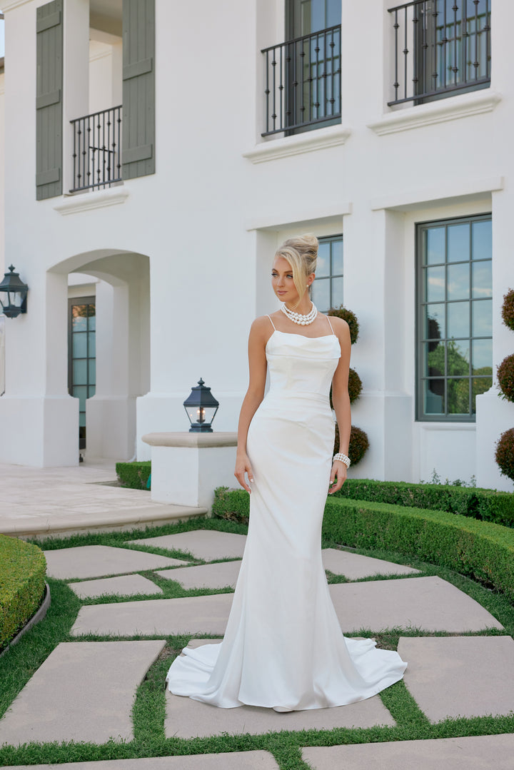 Satin Fitted Cowl Bridal Gown by Nox Anabel JW1047