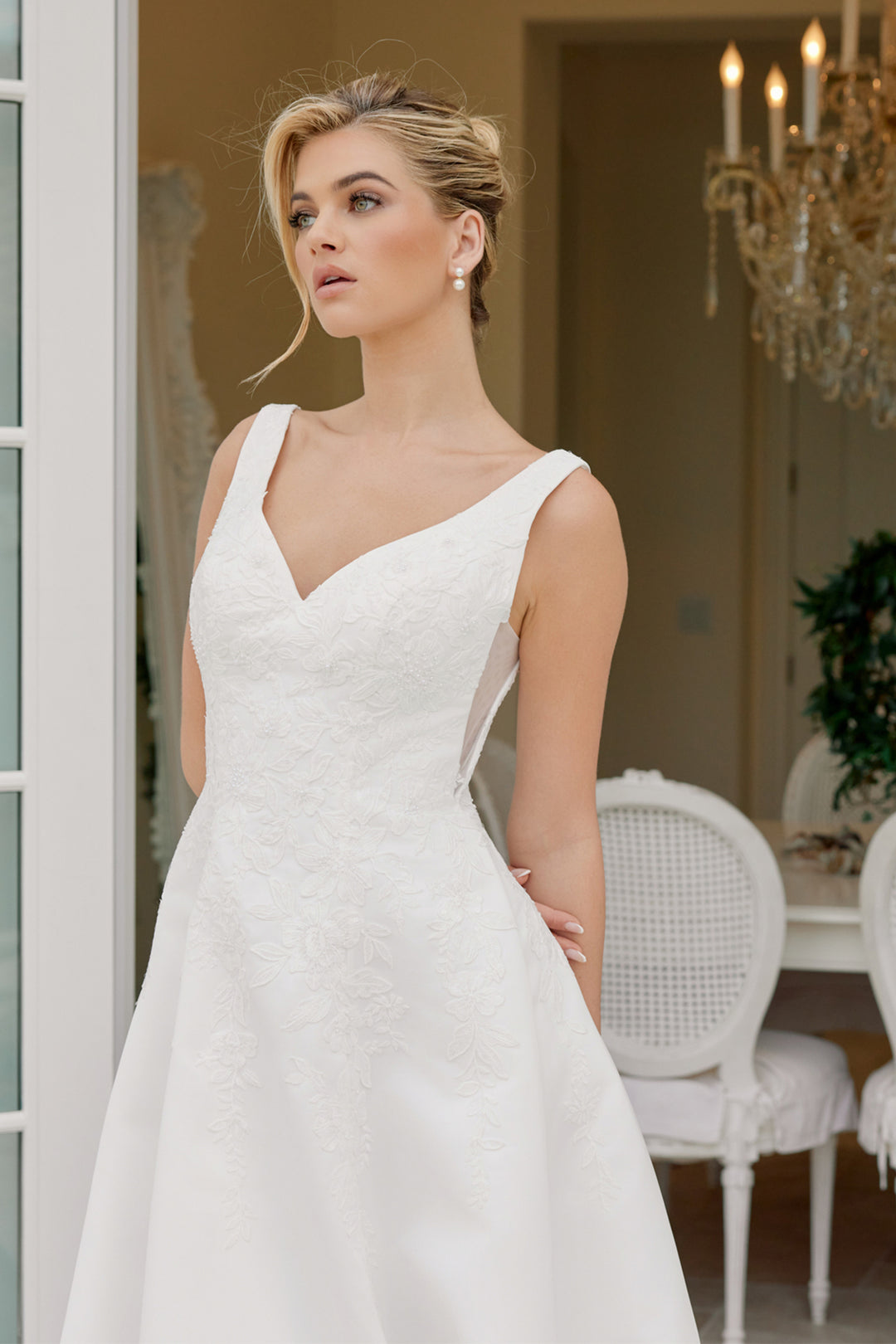 Satin V-Neck A-line Bridal Gown by Nox Anabel JW1049