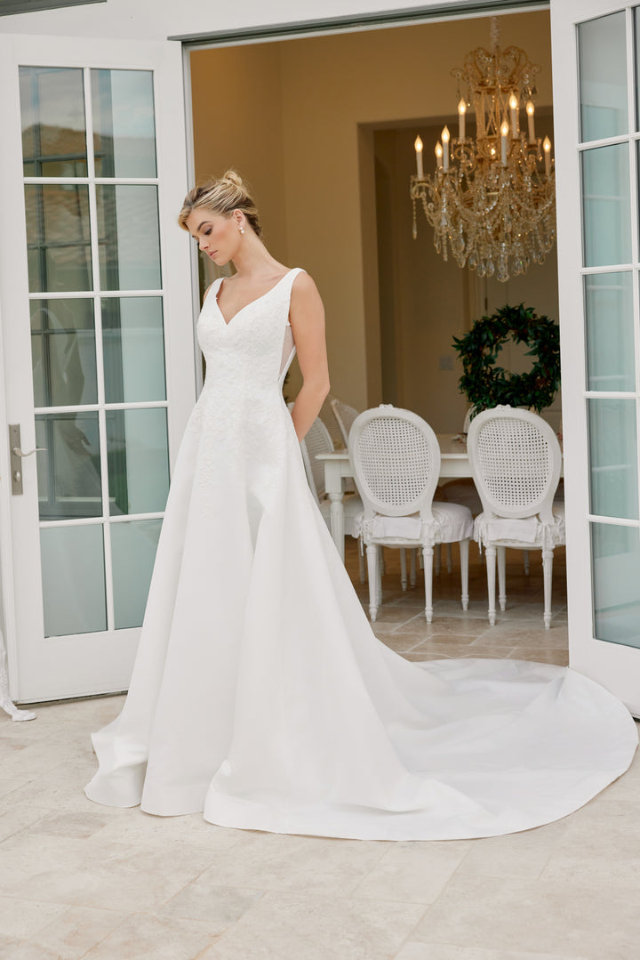 Satin V-Neck A-line Bridal Gown by Nox Anabel JW1049