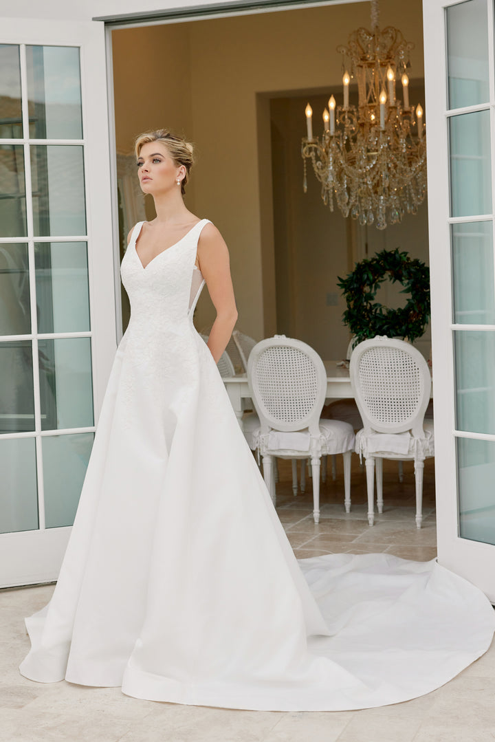 Satin V-Neck A-line Bridal Gown by Nox Anabel JW1049