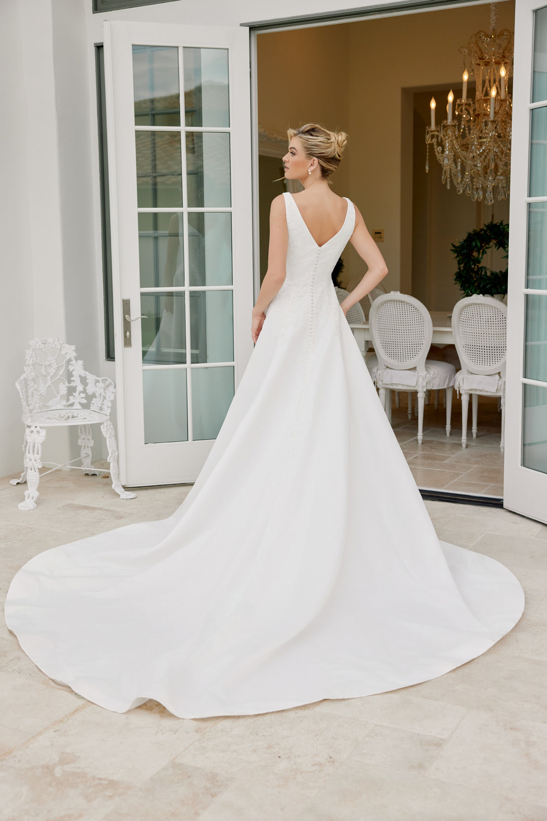 Satin V-Neck A-line Bridal Gown by Nox Anabel JW1049