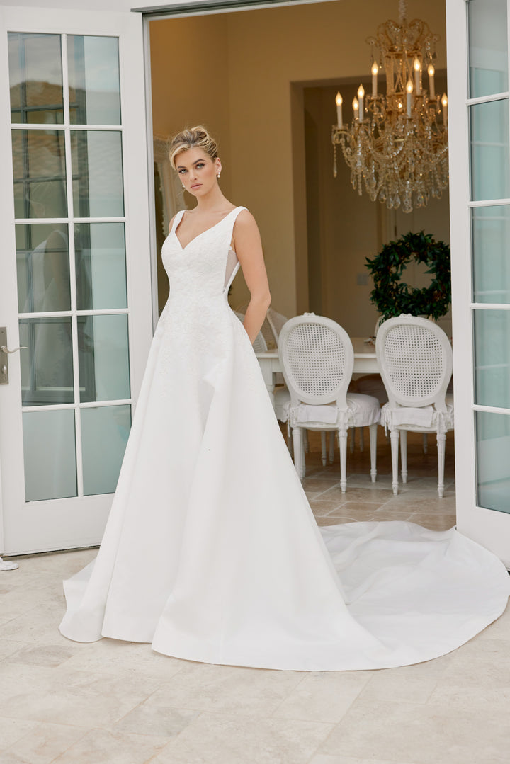 Satin V-Neck A-line Bridal Gown by Nox Anabel JW1049