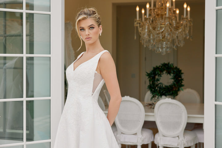 Satin V-Neck A-line Bridal Gown by Nox Anabel JW1049