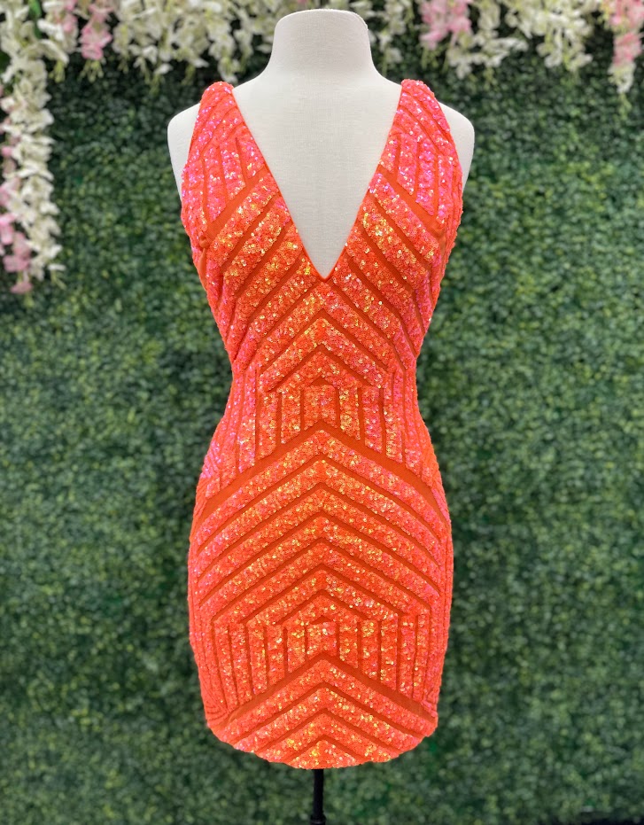 Sequin Fitted Short V-Neck Dress by Jovani 63899
