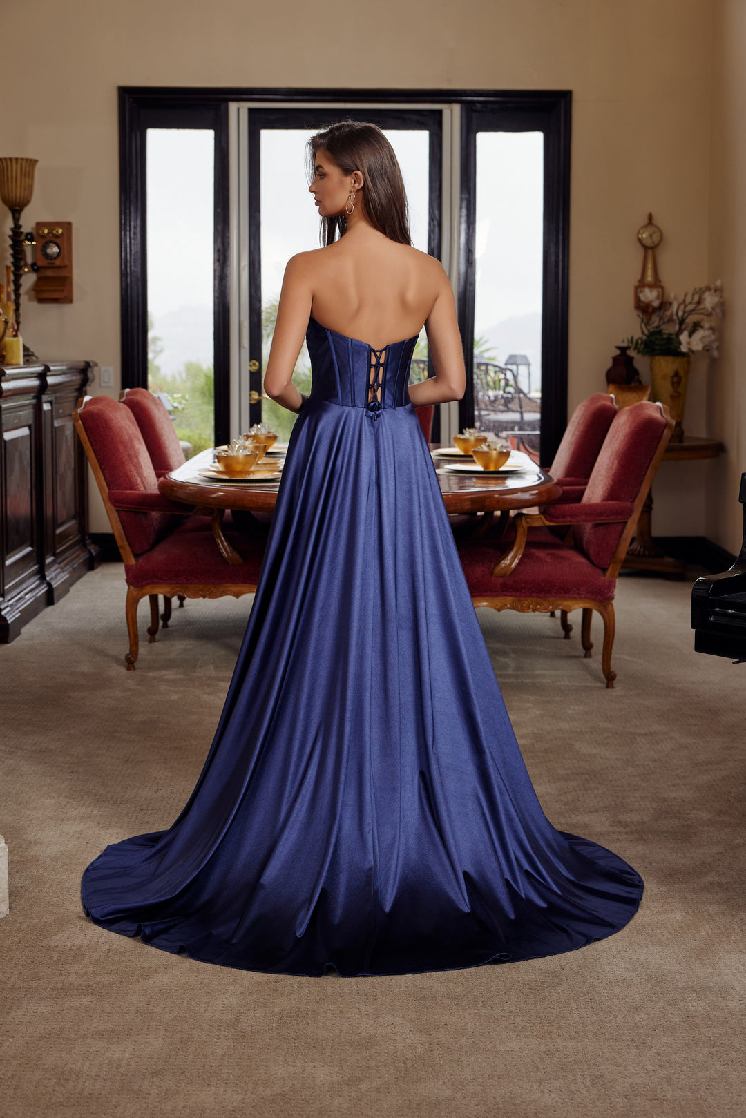 Satin Strapless A-line Gown by Nox Anabel K1735