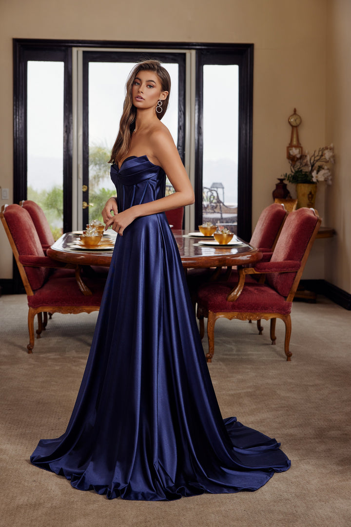 Satin Strapless A-line Gown by Nox Anabel K1735