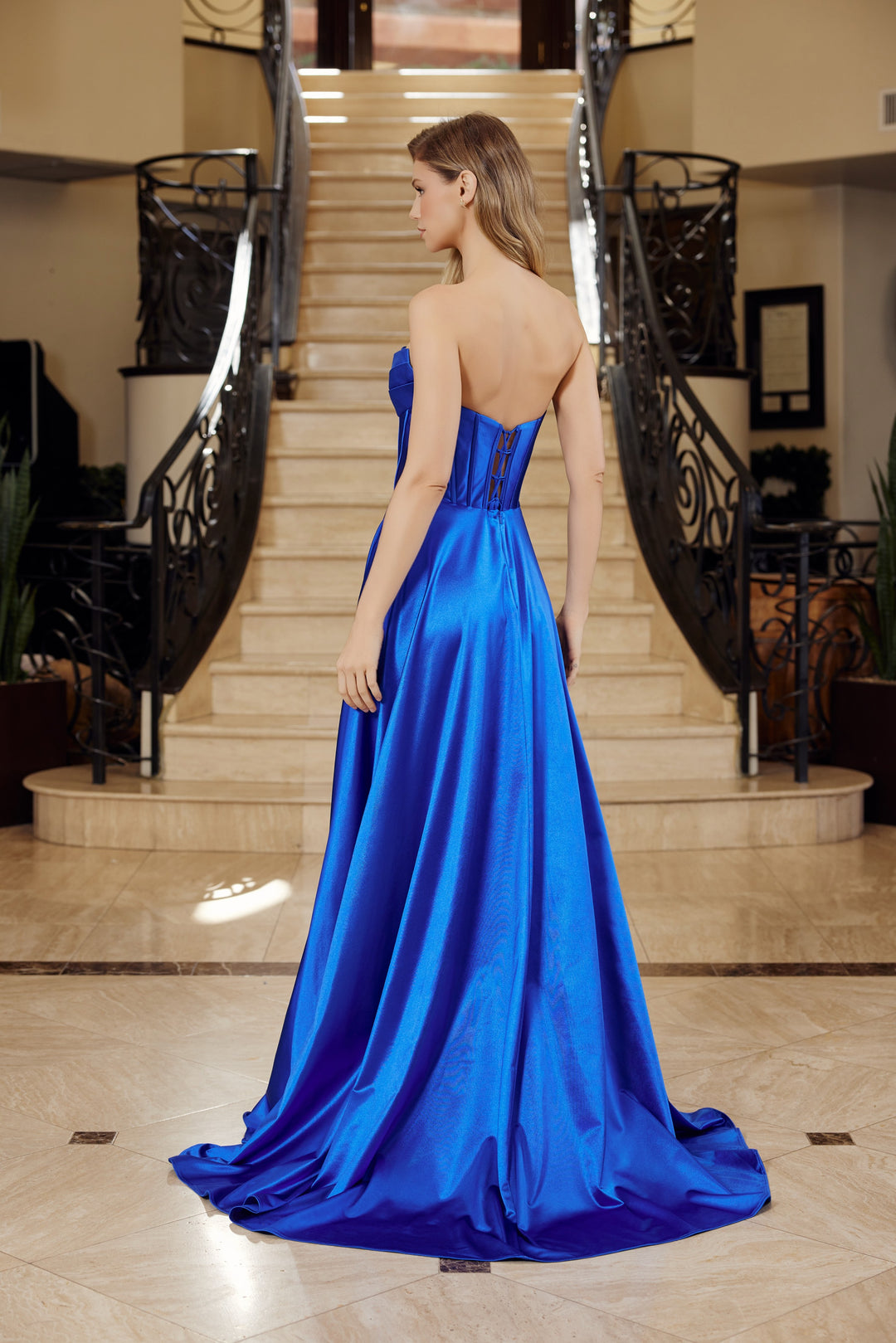 Satin Strapless A-line Gown by Nox Anabel K1735