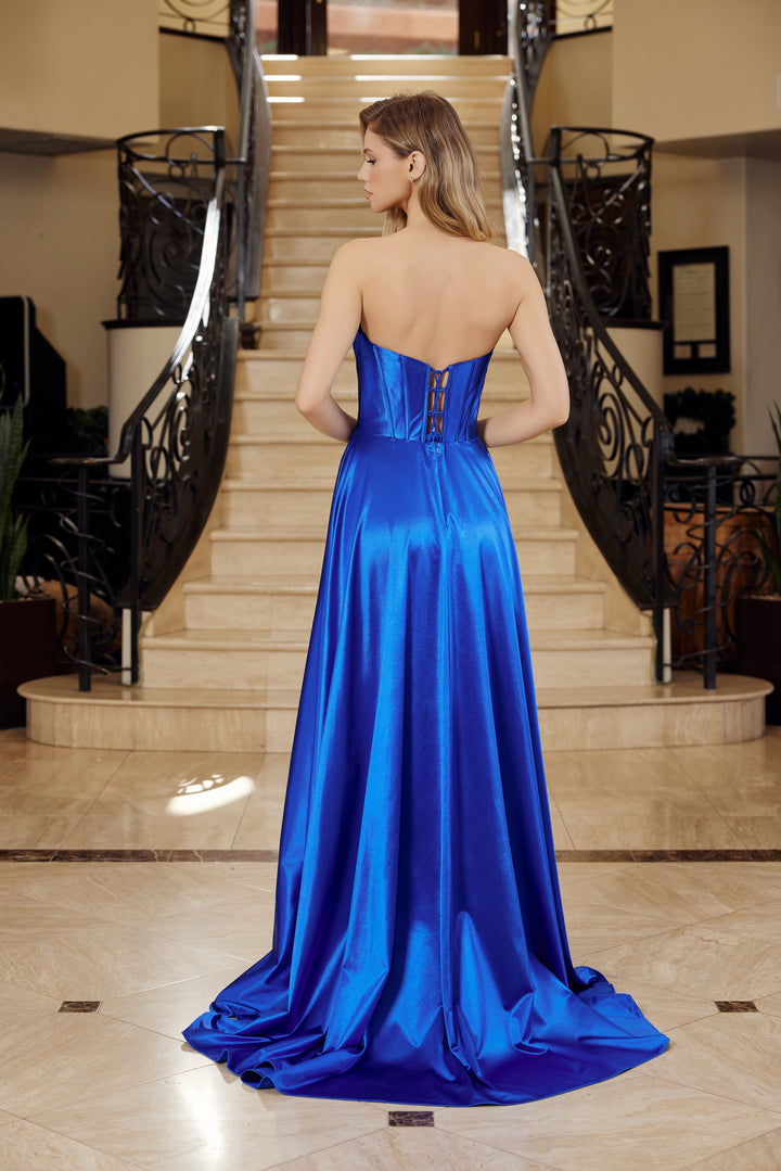 Satin Strapless A-line Gown by Nox Anabel K1735