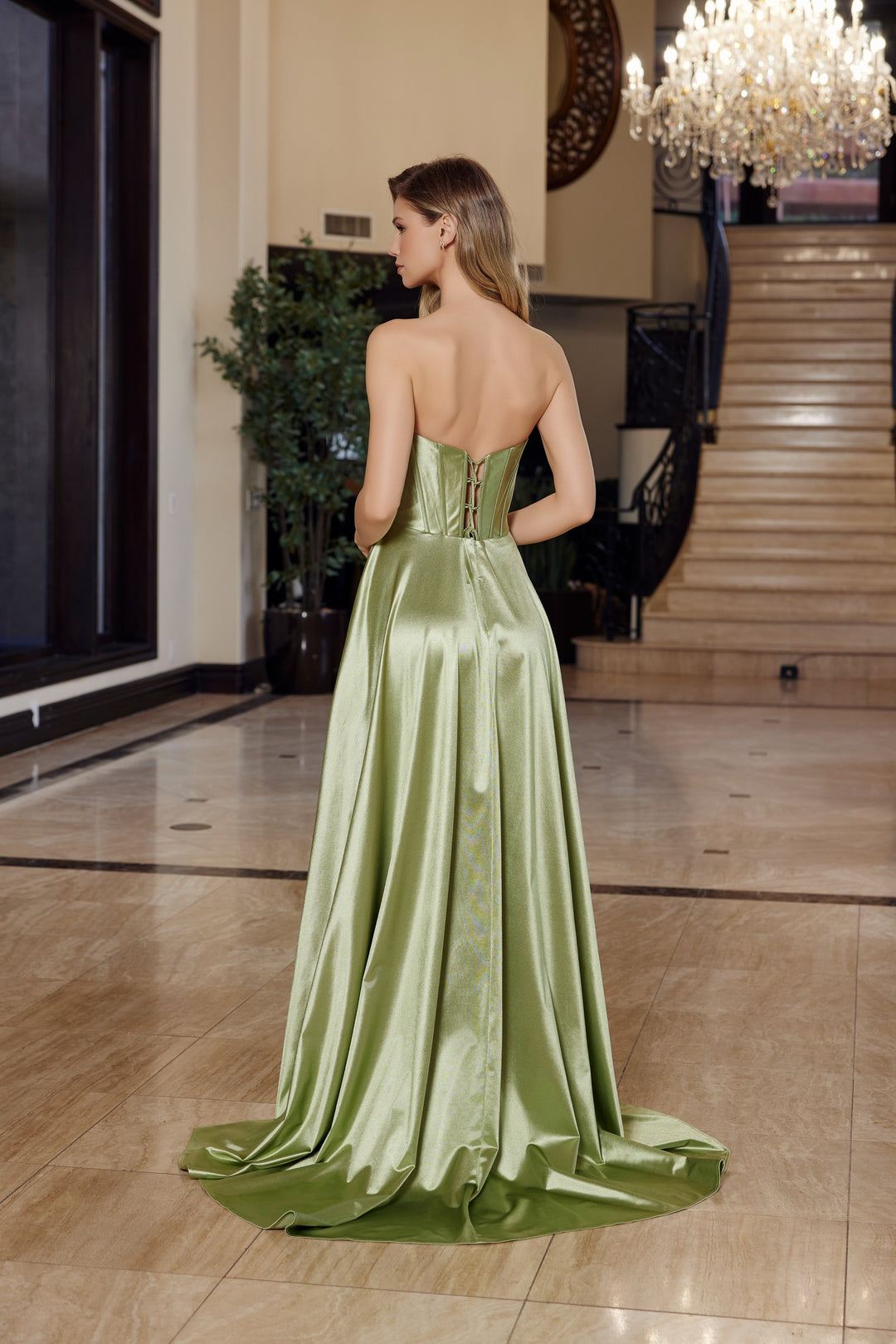 Satin Strapless A-line Gown by Nox Anabel K1735