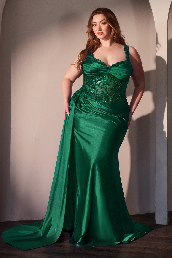 Applique Satin Sleeveless Slit Gown by Ladivine KV1125