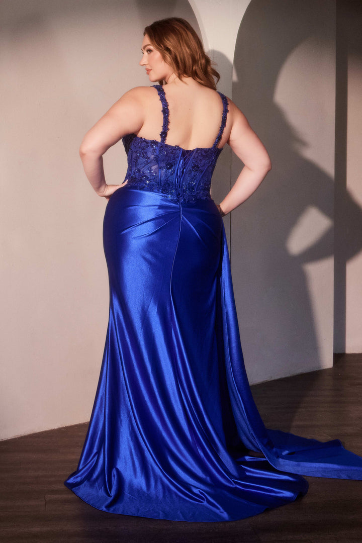 Applique Satin Sleeveless Slit Gown by Ladivine KV1125